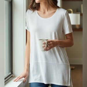 J.Jill White Pima Cotton Relaxed lightweight  Slub Dropped-Hem Tunic Top Size M